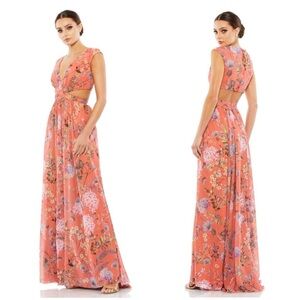 Mac duggal Leena CUT OUT CAP SLEEVE V NECK GOWN 0